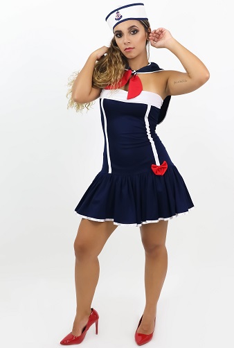 Marinheira Azul fita branca saia tule 